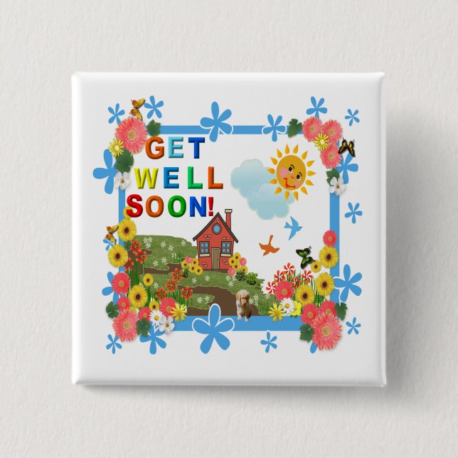 Botón SMILING SUN Get Well (Anverso)