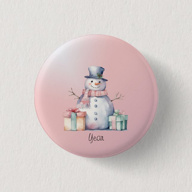 botón Snowman rosa con paquetes (Anverso)