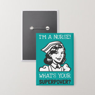 Botón ¡Soy una enfermera superpoderosa! Retro teal