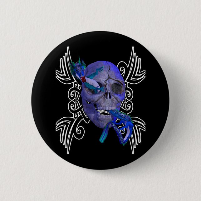 Botón Tatuaje de calavera y dragón (Anverso)