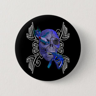 Botón Tatuaje de calavera y dragón