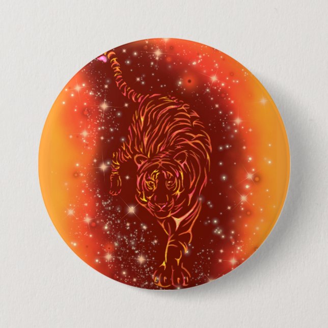 Botón Tigre corriendo en Galaxy Starry Night (Anverso)