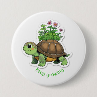 Botón Tortuga bebé linda llevando un pequeño jardí