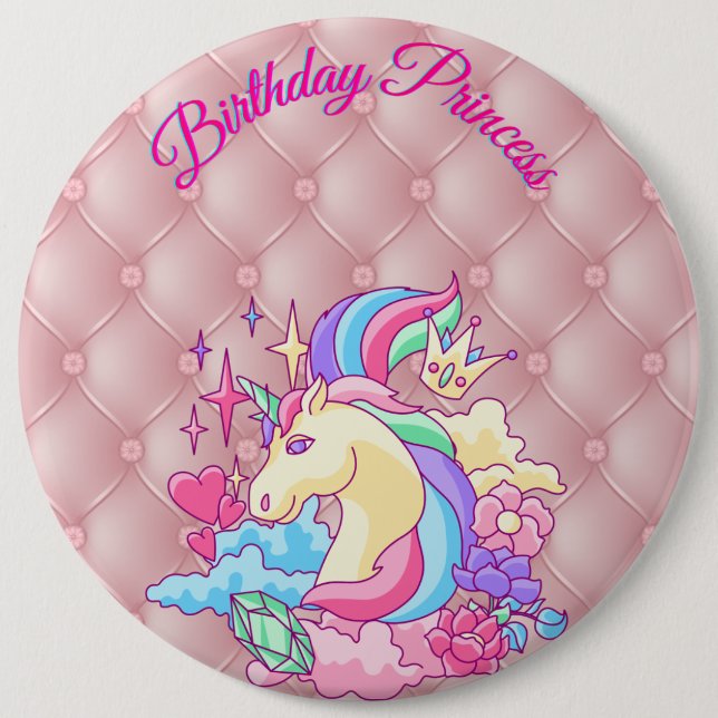 botón Unicornio Princesa de Cumpleaños (Anverso)