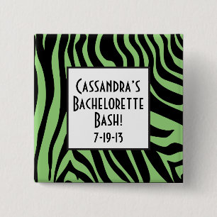 Botón verde de Bachelorette del estampado de zebr