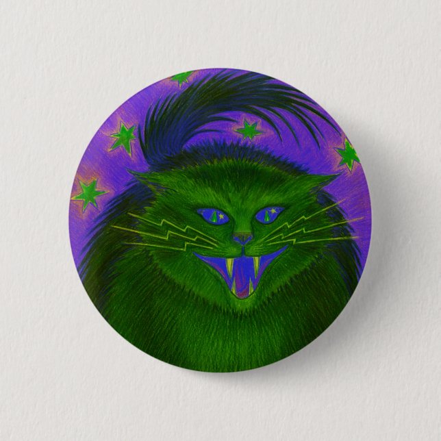 Botón verde de gato asustado (Anverso)