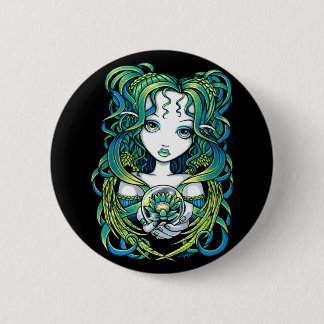 Botón verde de Pinback del ángel del agua de