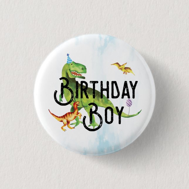 botón Watercolor Dinosaur Birday Boy (Anverso)