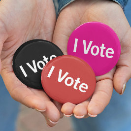 Botón Yo voto - Blanco sobre negro (Personalizable