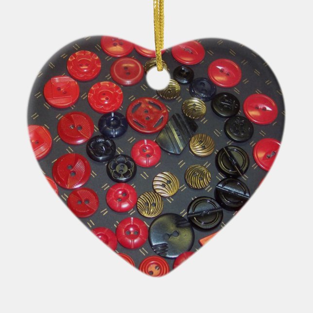 Botones rojos y negros vintage, ornamento (Frente)