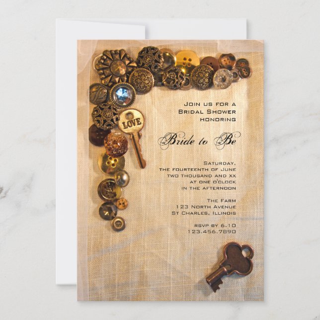 Botones Rústicos Invitación a la ducha de novia (Anverso)