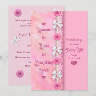 Botones y tortas de Invitación rosa para niñas beb