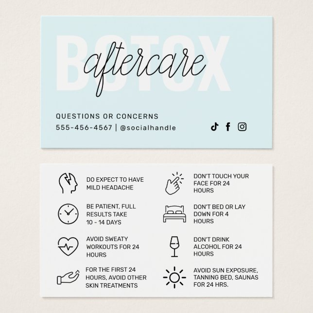 Botox Filler Inyección Después de la Instrucción (Anverso y reverso)