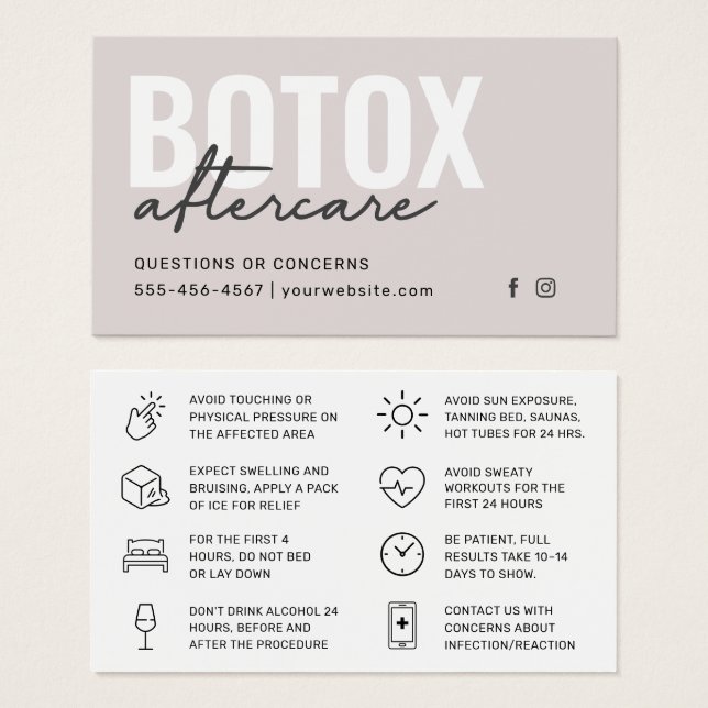 Botox Filler Inyección Después de la Instrucción (Anverso y reverso)