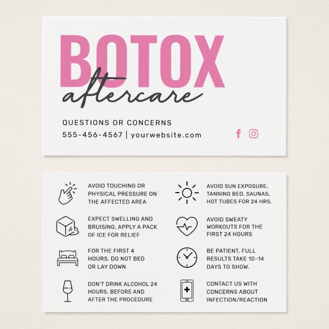 Botox Filler Inyección Después de la Instrucción (Anverso y reverso)
