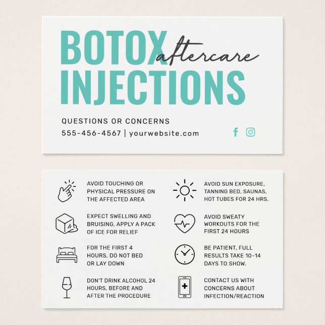 Botox Filler Inyección Después de la Instrucción (Anverso y reverso)