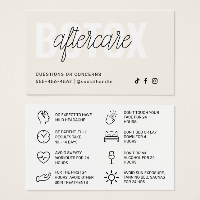 Botox Filler Inyección Después de la Instrucción (Anverso y reverso)