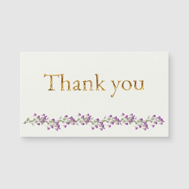 Bough de lavanda con elegante guión dorado Gracias (Anverso)