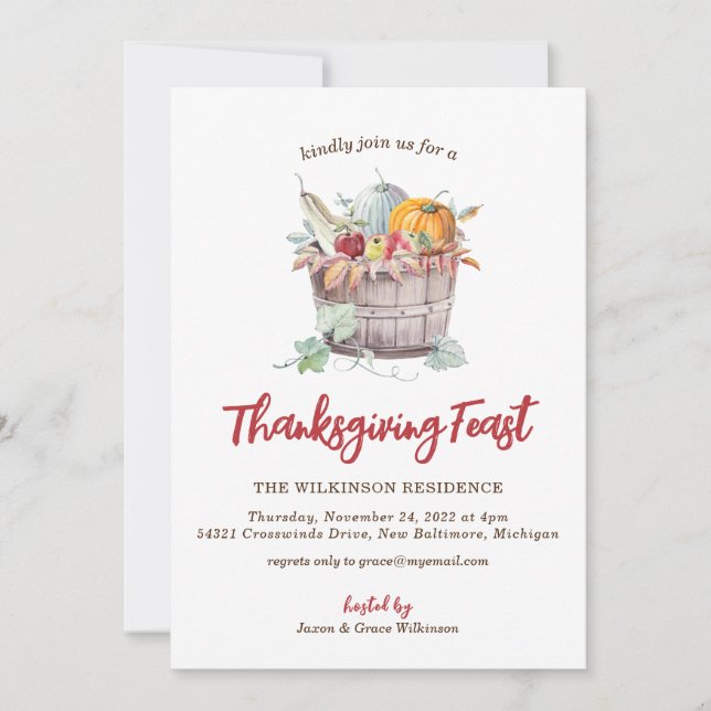 Bountiful Bushel Basket Thanksgiving Invitación (Anverso)