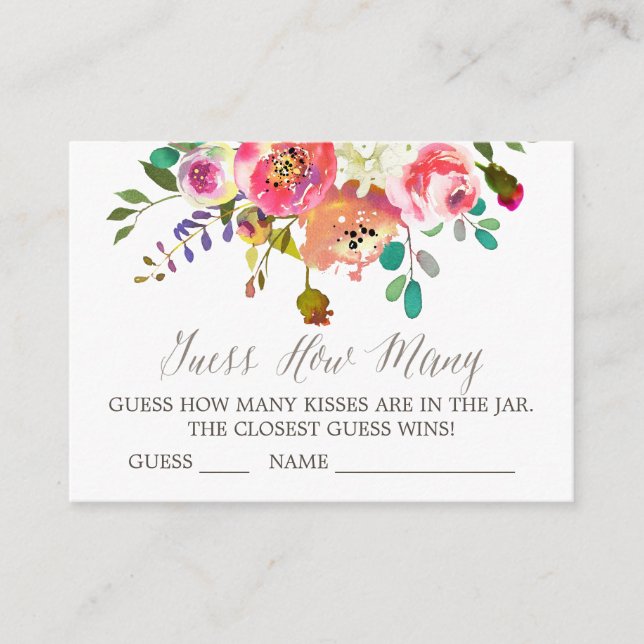 Bouquet acuarela adivina cuántas tarjetas de besos (Anverso)