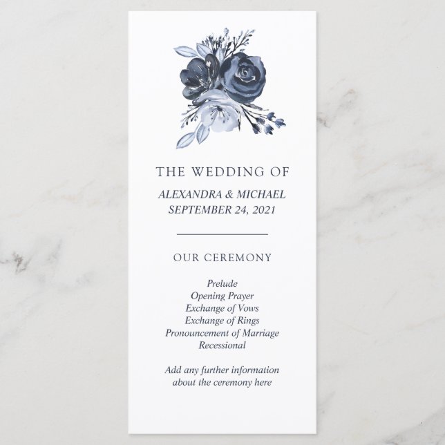 Bouquet azul | Programa de Boda Floral de Acuarela (Anverso)