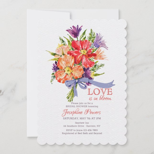 Bouquet Con Invitación De Cinta Azul (Anverso)