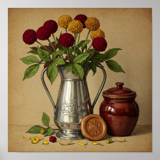 Bouquet de flores en el arte mural de las jarras