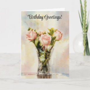 Bouquet de rosas rosadas en una tarjeta de cumplea