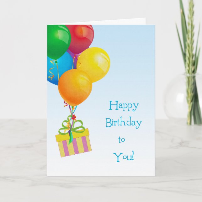 Bouquet en globo colorido, regalo, tarjeta de cump (Anverso)