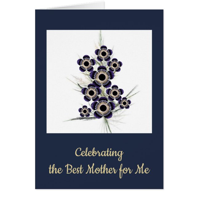 Bouquet floral de arte fractal azul y dorado (Frente)