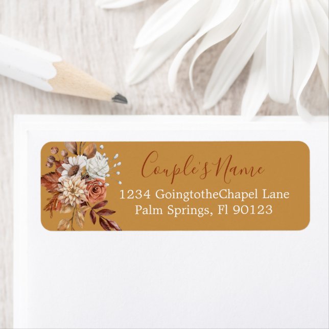 Bouquet floral otoñal en etiqueta de oro (In situ)
