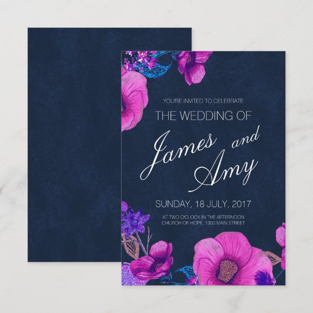 Bouquet floral - Púrpura rosa - Invitación a la bo (Anverso / Reverso)