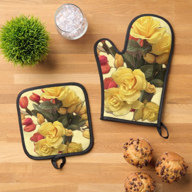 "Bouquet" Oven Mitt & Pot Holder Set (De arriba hacia abajo)