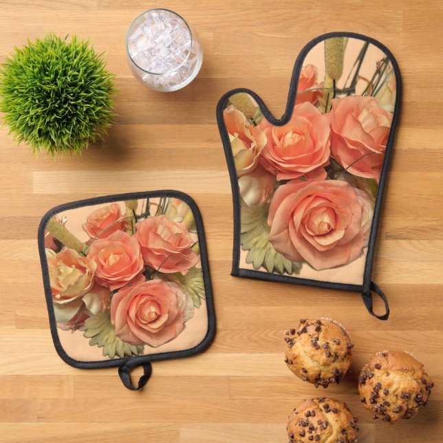 "Bouquet" Oven Mitt & Pot Holder Set (De arriba hacia abajo)