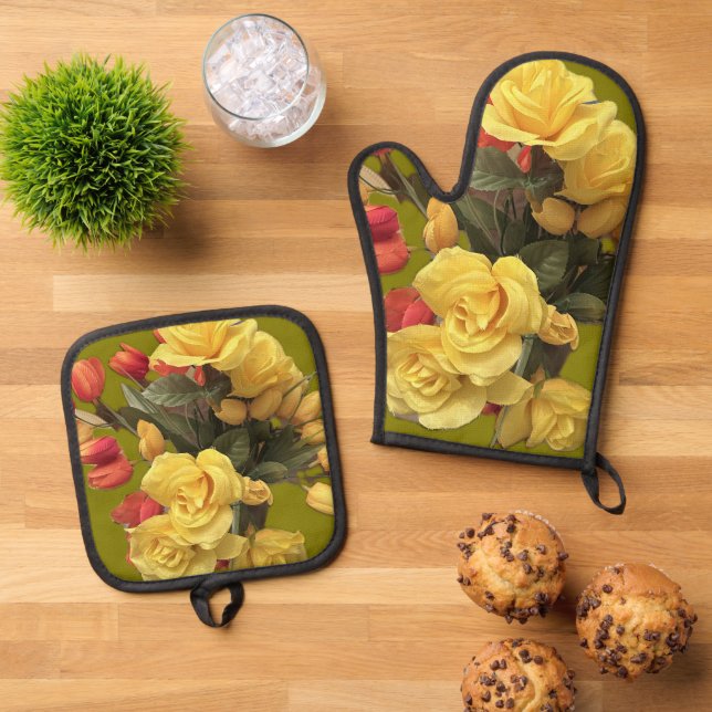 "Bouquet" Oven Mitt & Pot Holder Set (De arriba hacia abajo)