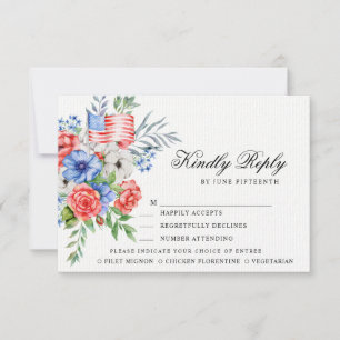 Bouquet rojo blanco y azul Tarjeta RSVP de opcio