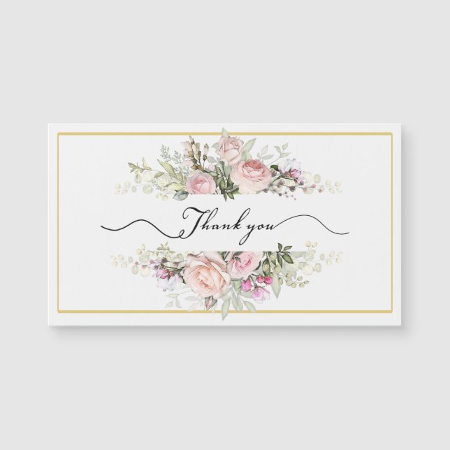 Bouquet rosa Roses con un guión elegante Gracias (Anverso)