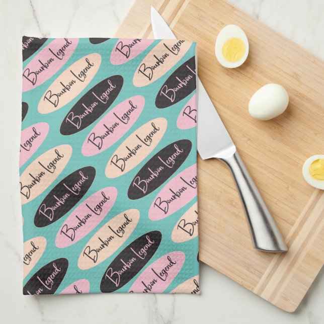 Bourbon Legend Ovals pnk/black/aqua Kitchen Toalla (Doblado Cuarto)