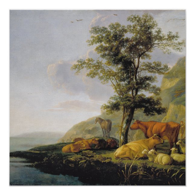 Bovino cerca de un Poster de River Aelbert Cuyp (Anverso)