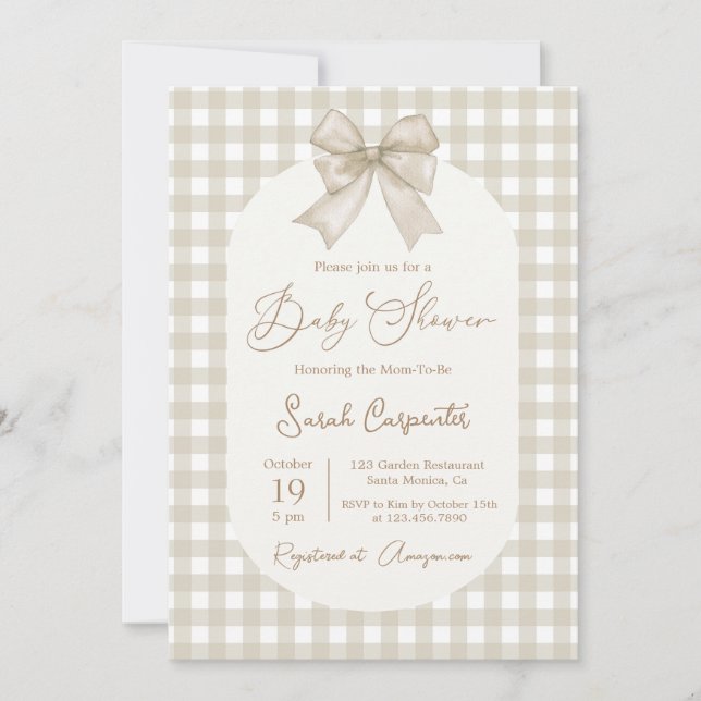 Bow Baby Shower Invitación neutral con arco (Anverso)