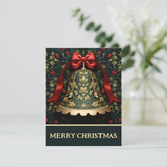 Bow Bell And Vines - Tarjeta de Navidad (Anverso de pie)