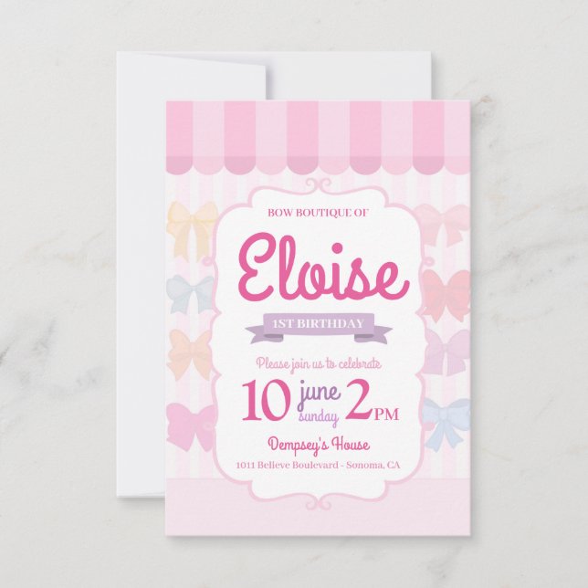 Bow Boutique Store 1st Birthday Invitation (Anverso)