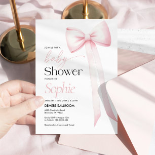 Bow de Coquette Rosa de Invitación de Baby Shower