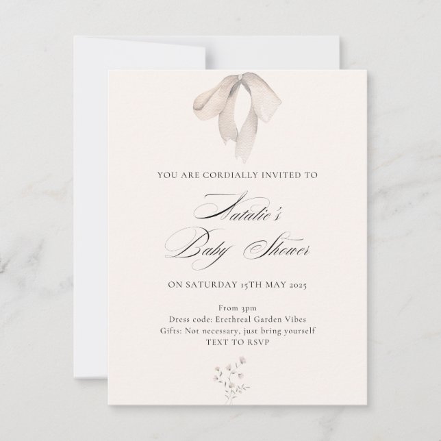 Bow Detalle Minimalista Elegante Invitación Baby S (Anverso)