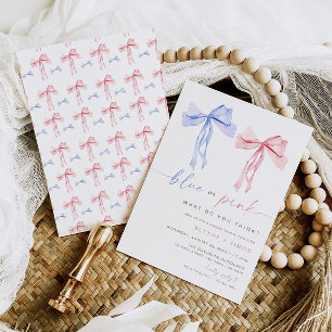 Bow Género Revelar Invitación Coqueta Azul Rosa