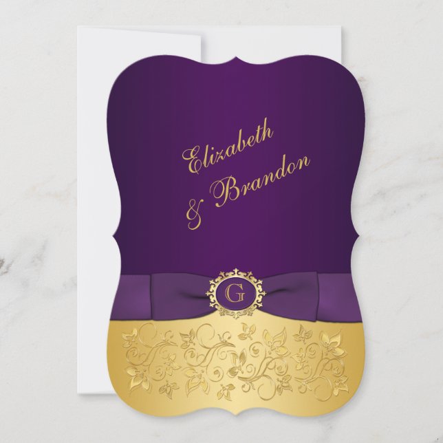 BOW IMPRESO Morado, Invitación a la Boda Floral de (Anverso)