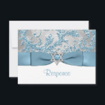 BOW IMPRESO - Winter Wonderland Bat Mitzvah RSVP<br><div class="desc">****Por favor, tenga en cuenta que la cinta, arco, purpurina y estrella plateada son IMPRESIONADAS EN las imágenes, y no son reales. Este elegante patrón de damasco de purpurina FAUX azul hielo gris plata, barniz gris plateado La tarjeta Rsvp de Bat Mitzvah tiene un fondo de variados copos de nieve...</div>