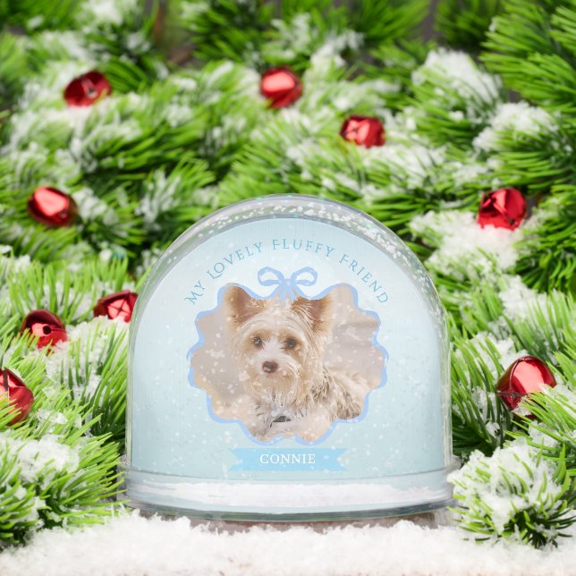 Bow Ribbon Glittering Memoria Mascota Foto Azul (Navidad)