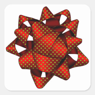 Bow rojo punteado, Pegatinas cuadrados, brillante