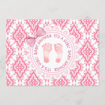 Bow rosado y encaje es una invitación Baby Shower